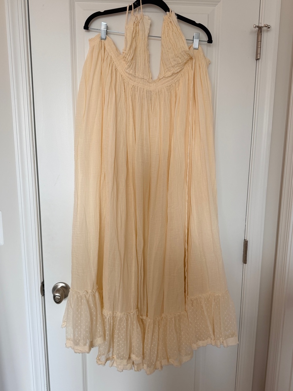 Mira Boutique Light Cream Boho Ruffle Halter Maxi Coverup